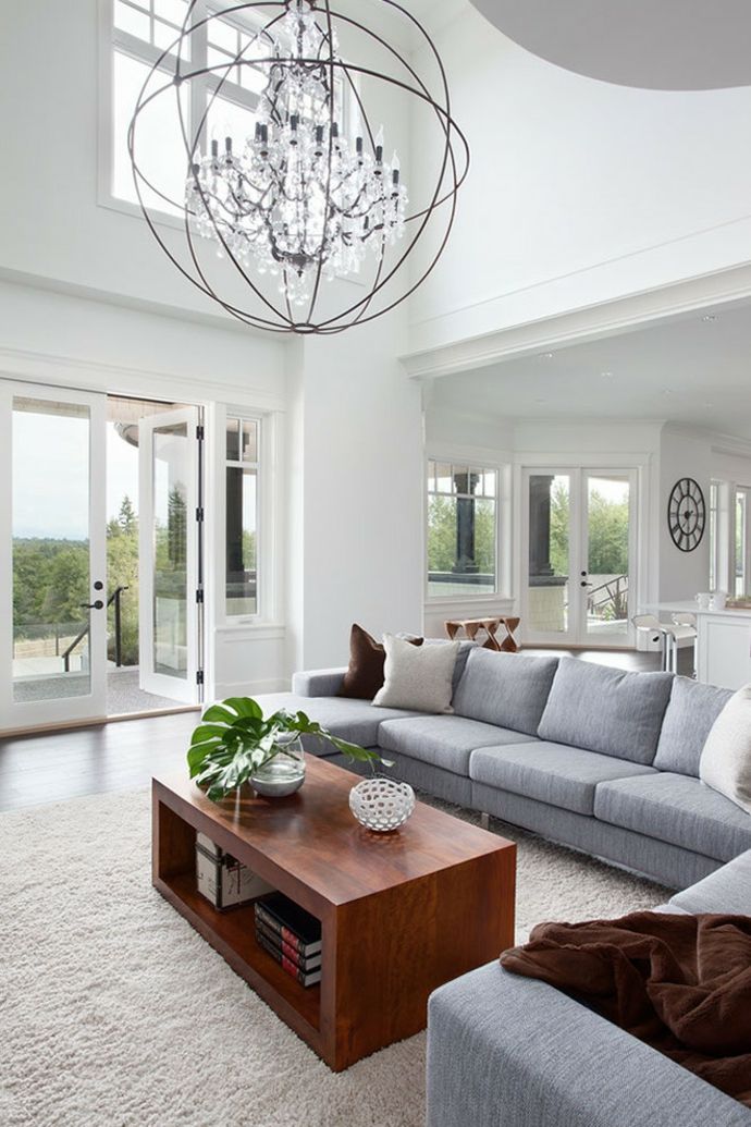 Couchtisch Holz Sphäre hohe Decke Sofasystem schlicht modern Weiß-Designer Kristall Kronleuchter