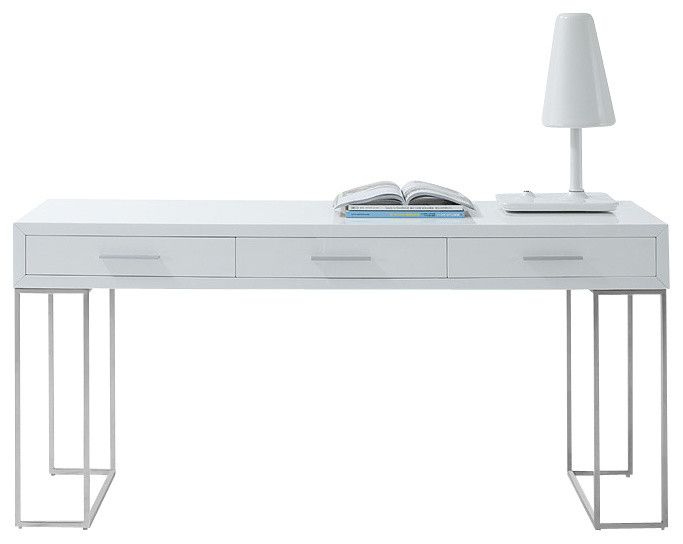 Designer Minimalist White Drawers Metal Legs-Modern Desks