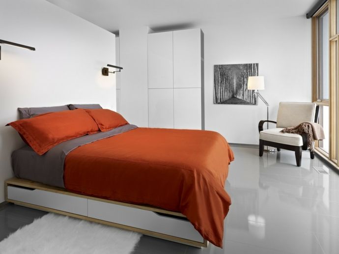 Doppelbett mit Schubladen weißer Schrank -Schlafzimmer design