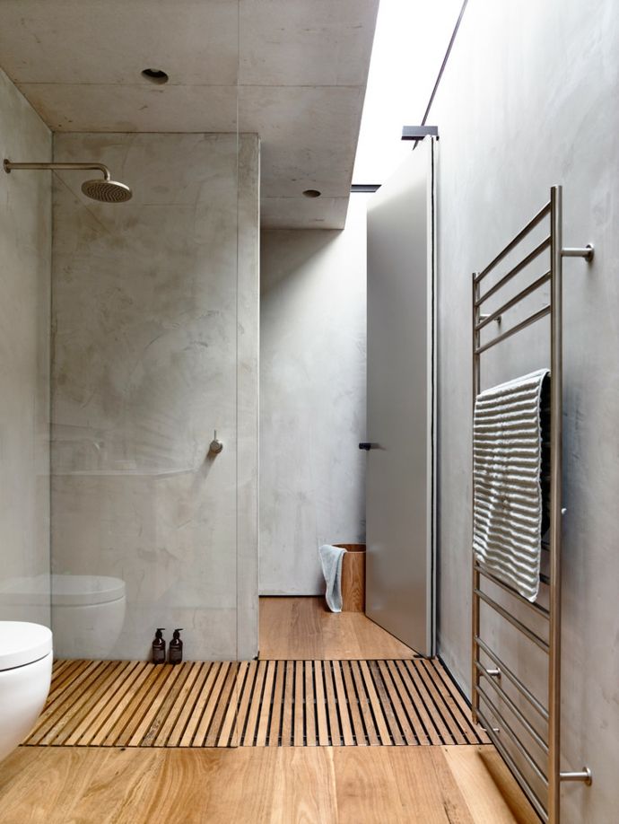Shower shower cubicle shower floor glass bathroom radiator light gray metallic -Bathroom design wood