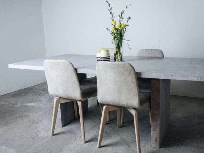 Dining area work table dining table chairs wood deco vase flowers modern decoration made of concrete
