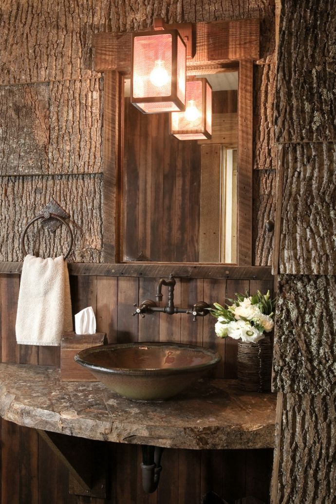 Wooden walls wooden frame lantern hut mountain hut-rustic design bathroom