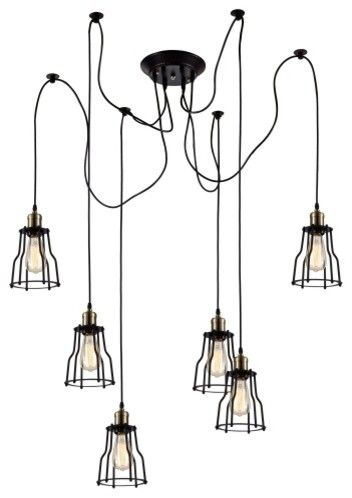 Chandelier 6 lights retro incandescent industrial design hanging lamp