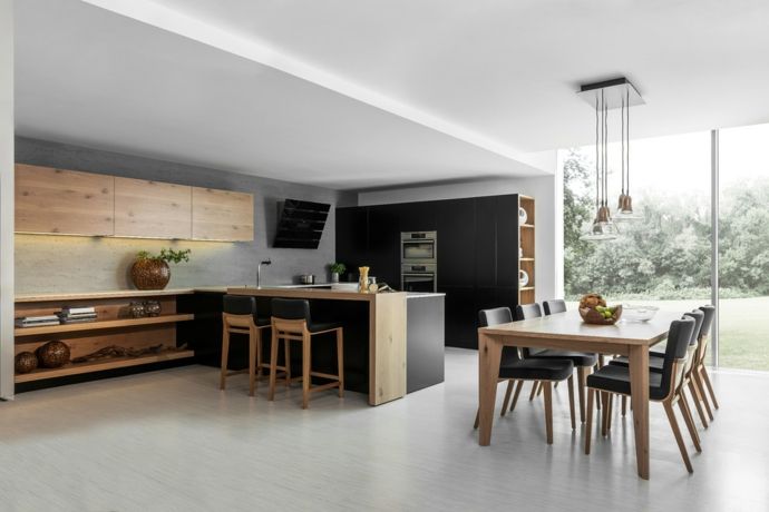Küche Küchendesign Einrichtung Holz Hängeleuchte Schwarz