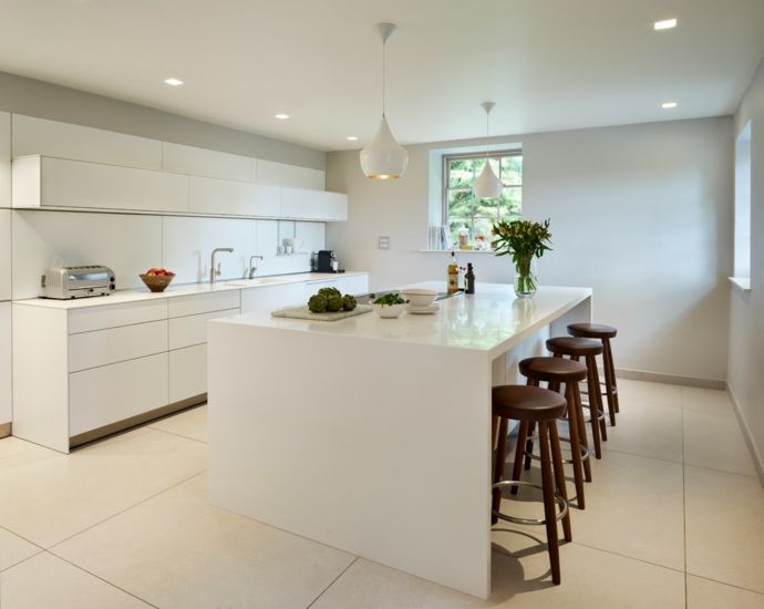 Kitchen kitchen design island high gloss white bar stool recessed spotlights