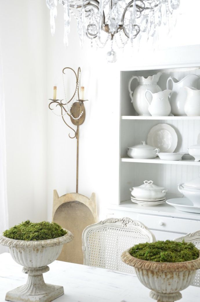 Küchenregal Geschirr Pflanzengefäße Kronleuchter Weiß-Shabby Chic Essbereich