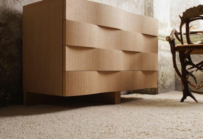 Modern chest of drawers with wave-shaped drawers made of oak chests of drawers