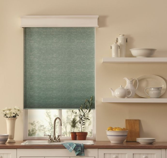 Modern roller blinds in green kitchen curtains