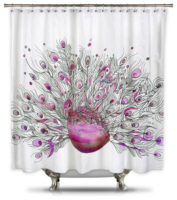 Peacock in white and pink shower curtain design