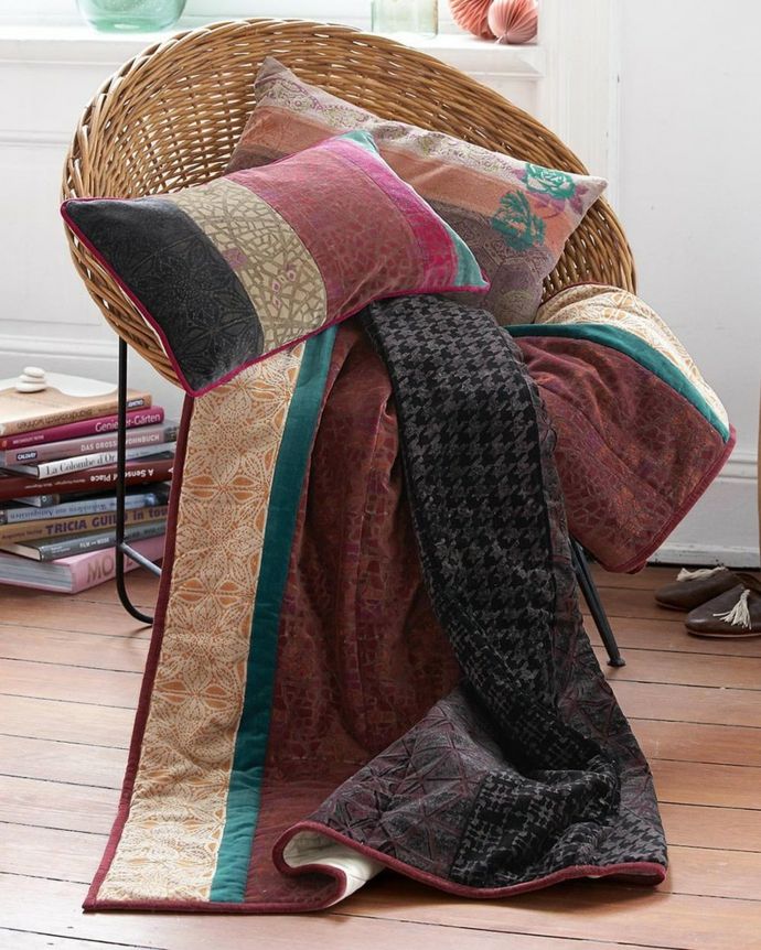 Velvet blanket and velvet cushion Patchwork home accessories with velvet