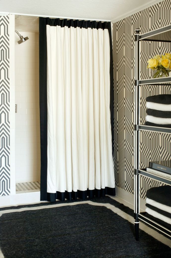 Black and white retro style shower curtain design