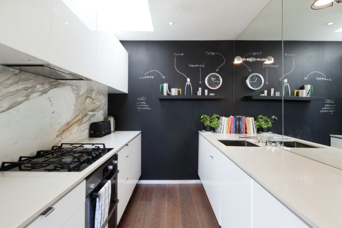 Living design modern kitchen marble kitchen back wall high gloss blackboard wall