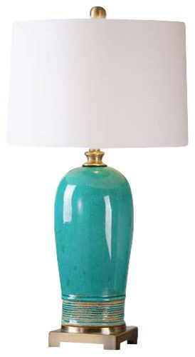 Zeitgenössisch modern Lampe Tischleuchte Türkisgrün Weiß Nachttisch Beistelltisch-Wohnideen