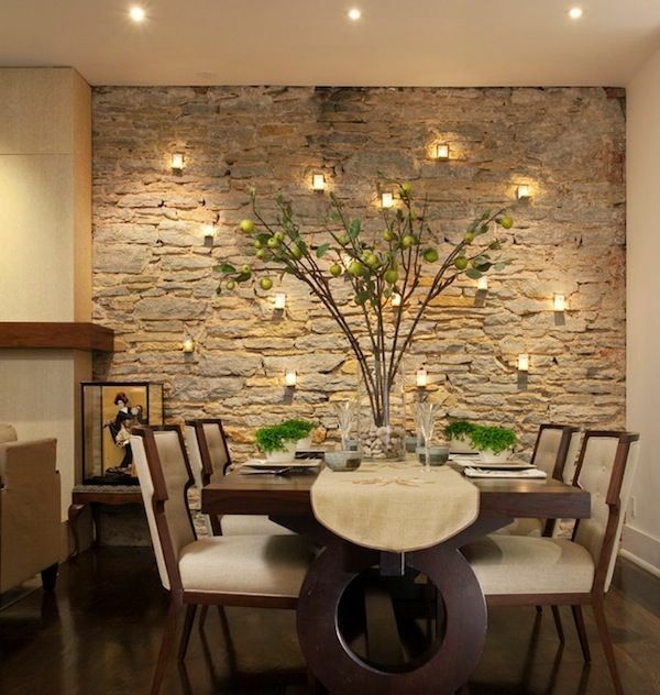Accent wall made of natural stone wall design in the dining room