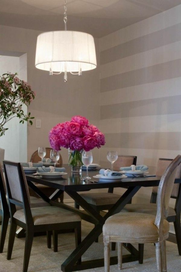 Accent wall in white and gray stripes wall design in the dining room