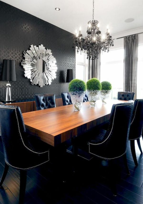 Accent wall with abstract wall mirror in luxury look wall design in the dining room