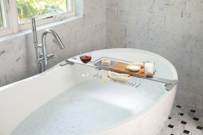 Bathtub tiles modern bathtub shelf made of metal