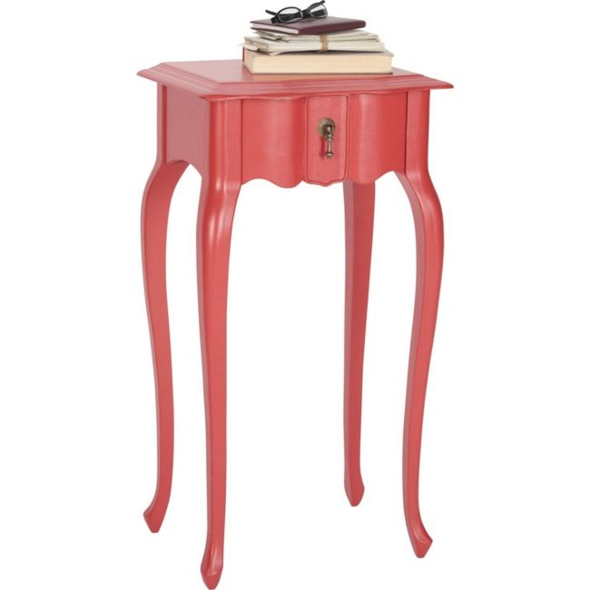 Side table in red, vintage look living room ideas