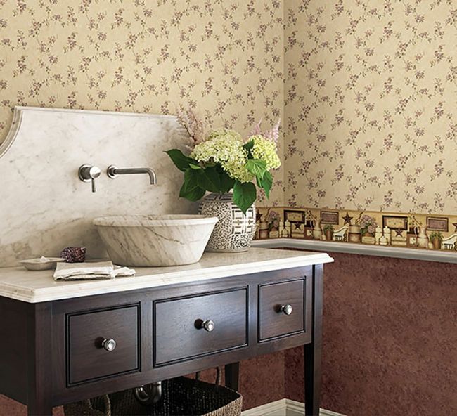 Flower motifs in classic bathroom design bathroom wallpaper