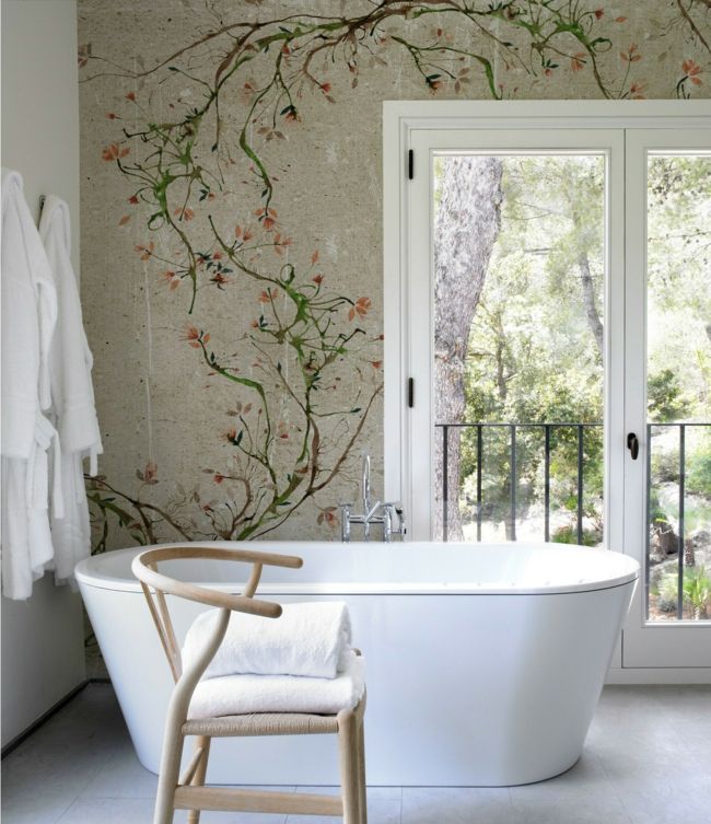 Blossoms pattern in contemporary design bathroom wallpaper