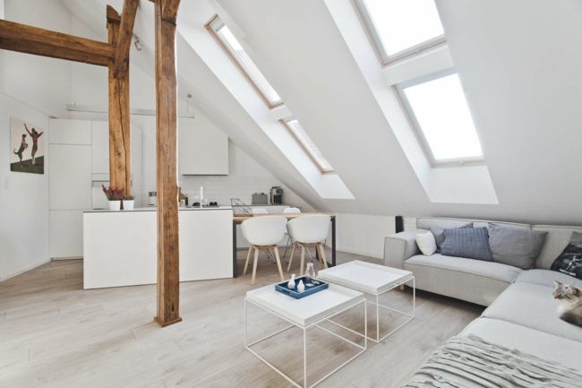 Dach Wohnzimmer, Beistelltisch, weiße Möbel-Einrichtungstrends