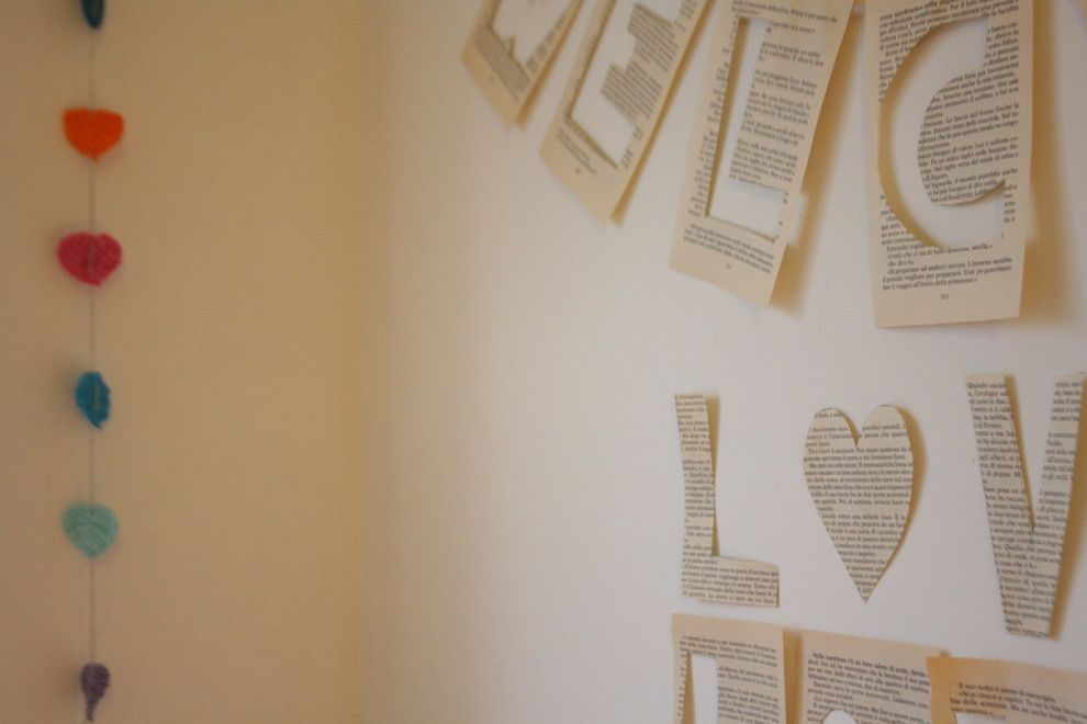 Decoration with book leaves-Valentine's Day interior decor