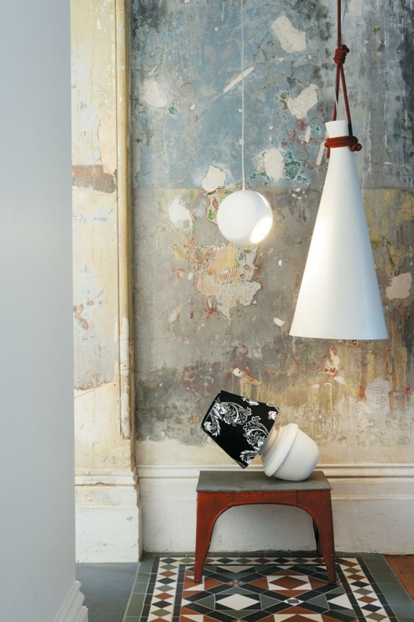 Decorative hanging light fittings with industrial furniture