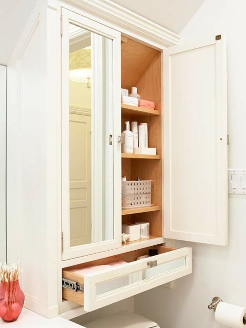 Die Nischen im Bad komplett ausnutzen-Aufbewahrung Badezimmer Hängeschrank kleines Badezimmer in Weiß