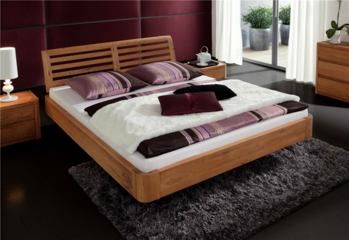 Oak bed solid wood floating frame bedroom furniture