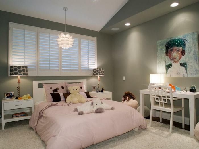 Simple design in pink and gray teenage girl bedroom
