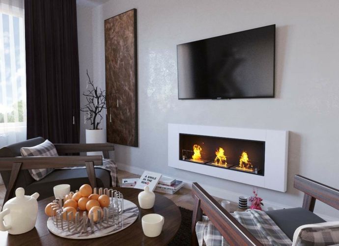 Elegant wall fireplace in white bioethanol fireplace