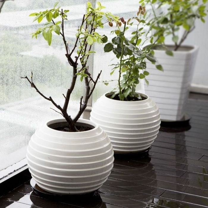 Windowsill ball vase in white-Decorative floor vases in a contemporary design