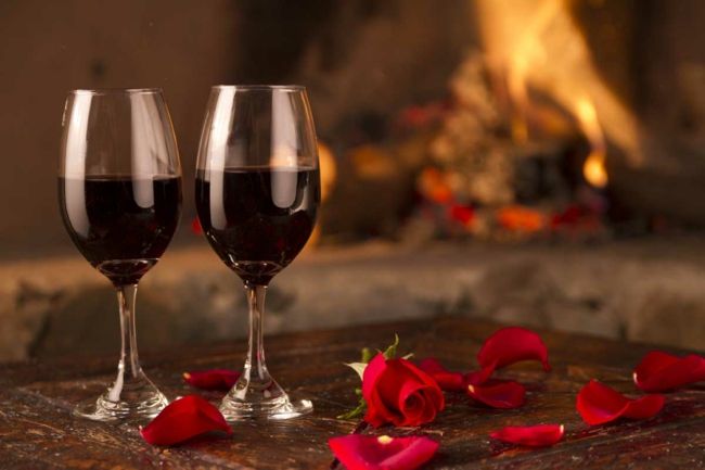 Fire, wine and rose petal ideas for Valentine's Day