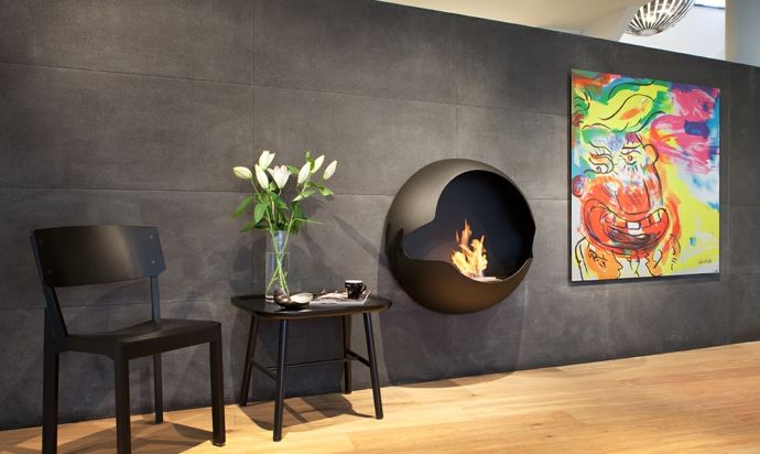 Hemispherical fireplace in eclectic decor - bioethanol fireplace