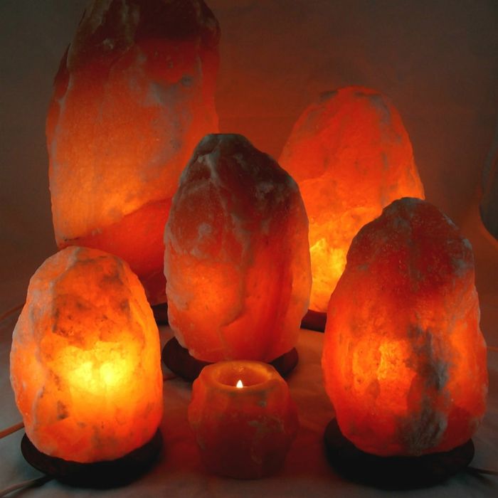 Himalaya Salzlampen mit Fuß und Teelicht-Salzlampe-Salzkristalllampe