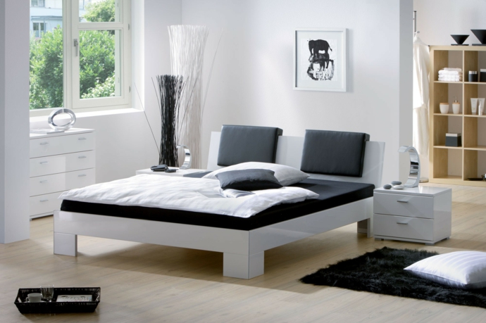 Glossy black and white modern designer bed bedroom furniture