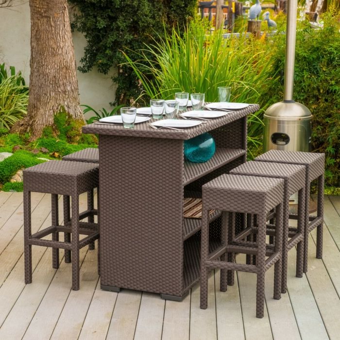 High dining table with six bar stool garden furniture set