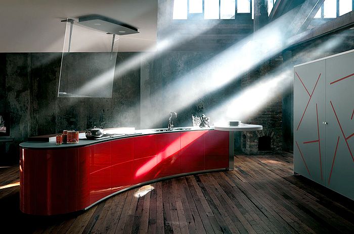 Höchste Qualität und Innovation-Küchentrends Design Küchenmöbel innovativ Kochinsel in Rot