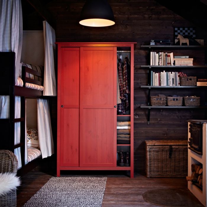 Ikea three-door wardrobe in red-high quality wardrobes for the bedroom