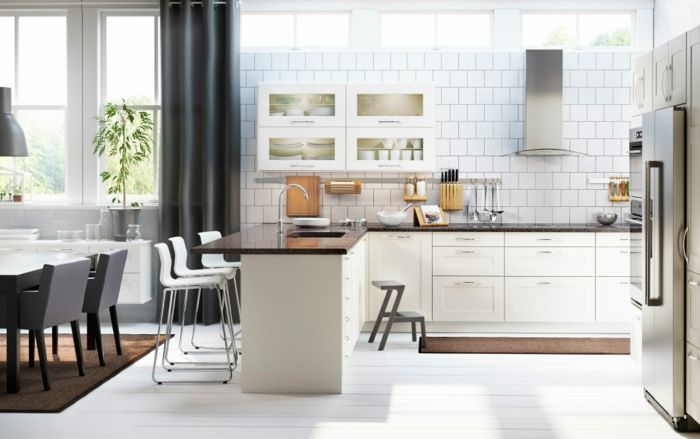 Ikea contemporary kitchen with wall shelves-kitchen shelves with glass doors