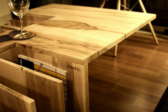 Coffee table-book shelf made of wood