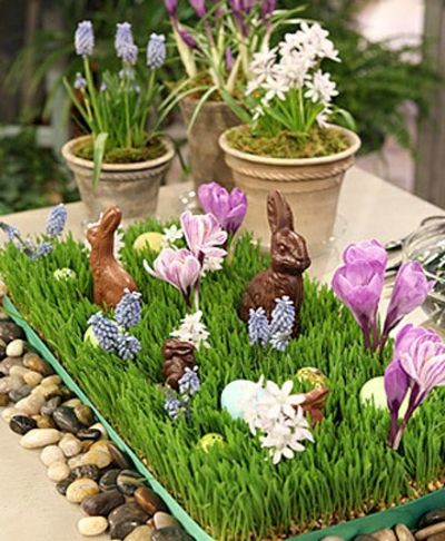 Centerpiece from natural grass table decoration Easter