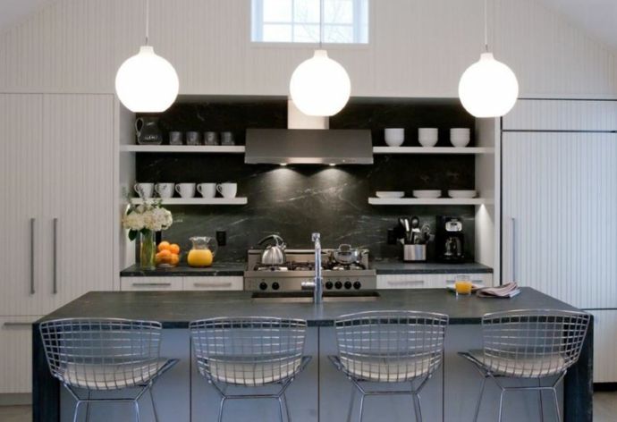 Kitchen island black countertops in marble kitchens open shelves