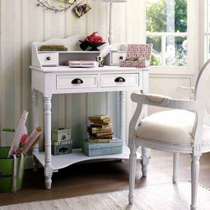 Console table in white interior design in vintage and shabby chic