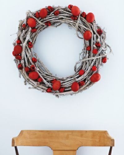 Wreath of red painted eggs decoration Easter