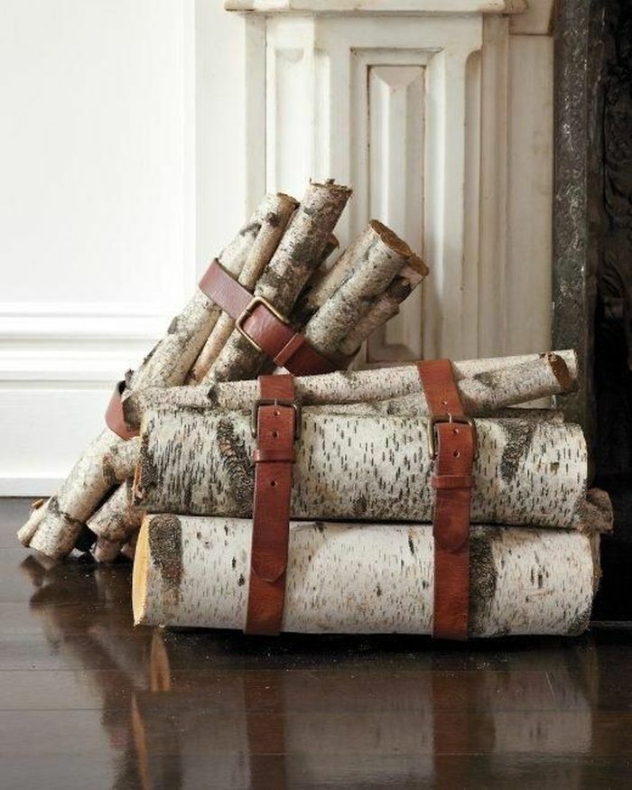 Creative idea with old leather belts for a modern look-wood storage firewood firewood storage reuse old leather belts