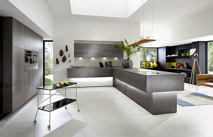 Küchenbeispiel mit matten hellgrauen Oberflächen-Tendenzen Küche Küchentrends Design Küchenmöbel Einrichtung Beton Keramik