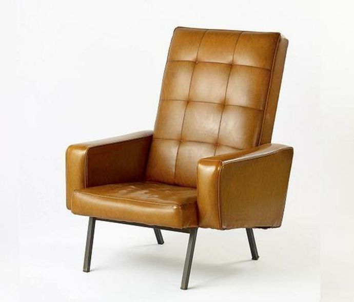 Leather armchair metal legs retro chair