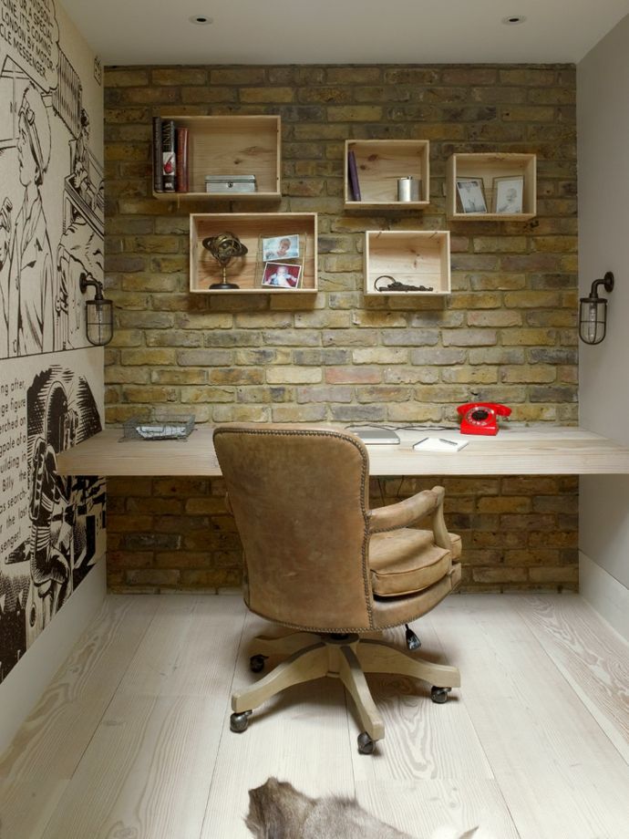 Leather chair office study wall shelf stone wall solid wood worktop-ergonomic office chair