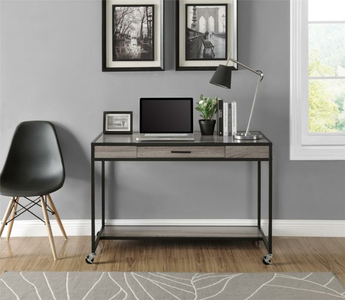 Minimalistisches zeitgenössisches Design-Büromöbel auf Rollen modern Büroarbeitsplatz minimalistischer Schreibtisch in Schwarz schöne Dekoration Ideen